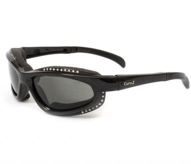 Curv-Z Insulated Sunglasses Gloss Black Rhinestone - Smoke (Small Face)